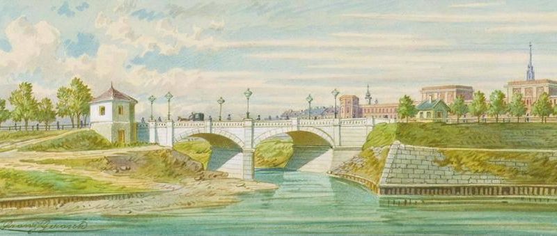Die Radetzkybrücke über den Wienfluss mit seiner Ausmündung in die Donau