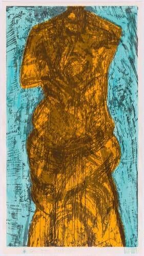 Woodcut with Teal and Yellow
