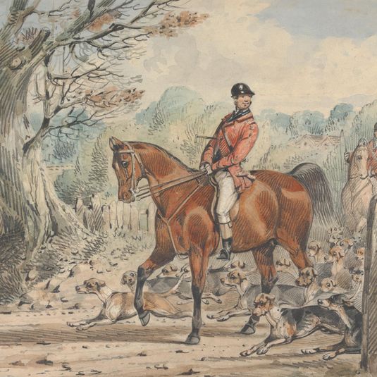 Foxhunting: Hunt Servants Leading Out Hounds