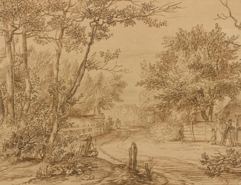 View of a Path in the Hague Forest, with Beggars at the Door of a Cottage