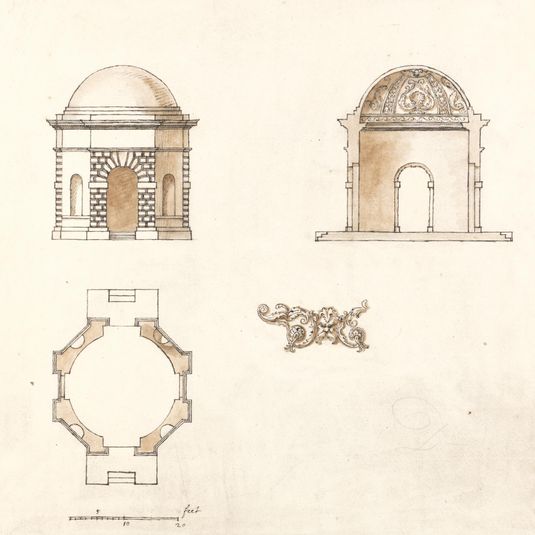 Octagonal Temple at Shotover Park, Oxfordshire: Plan, Section and Elevation