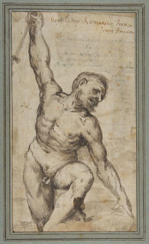Nude Male Figure with Upraised Right Arm.