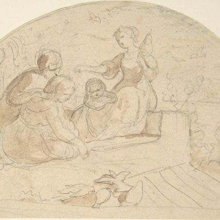 Three Women and a Child on a Roof