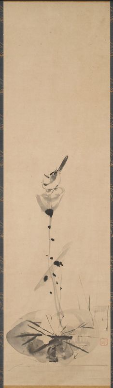 Wagtail on a Lotus [right of a triptych of Zheng Huangniu, Kingfisher, and Wagtail]