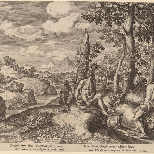 Landscape with Three Nude Men and a Dog