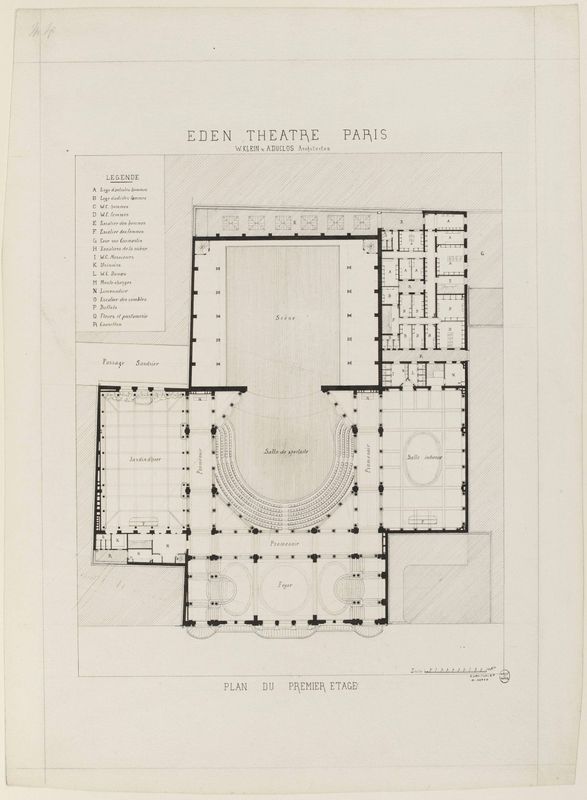 Plan du premier étage du théâtre Eden, rue Boudreau, IXe arrondissement, Paris