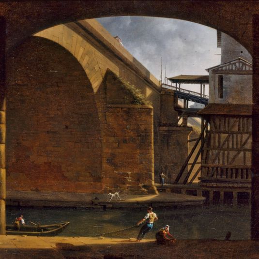 Le Pont et la Pompe Notre-Dame, vus de la voûte du quai de Gesvres