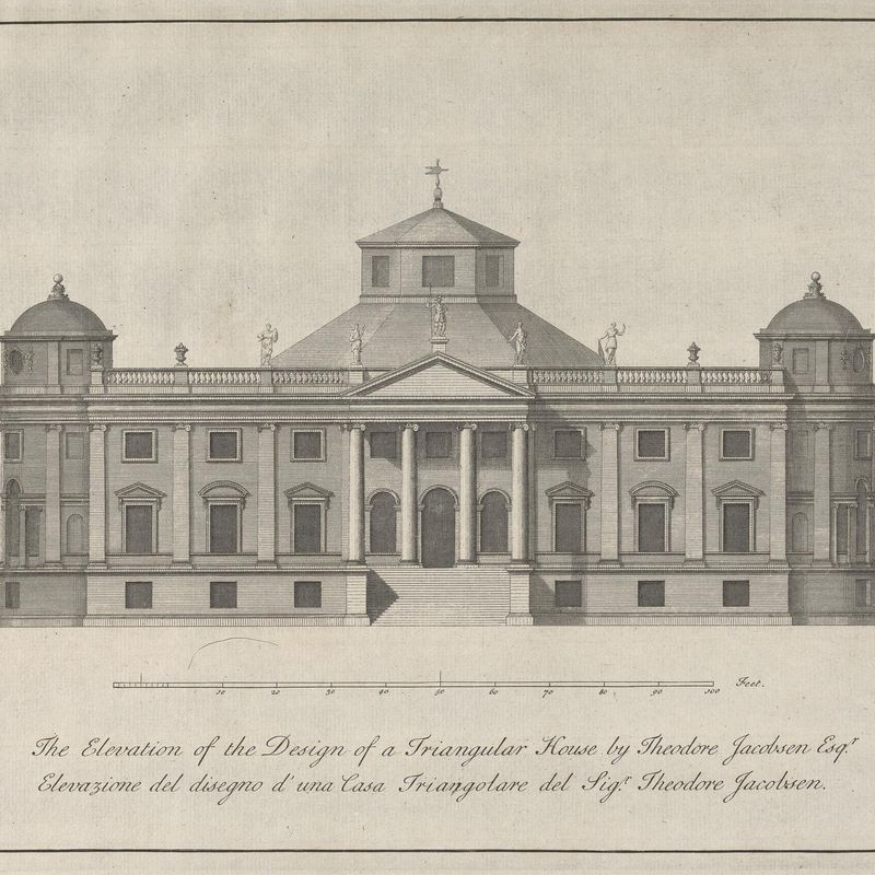 The Elevation of the Design of a Triangular House by Theodore Jacobsen Esqr.