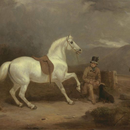 Grey Shooting Pony, Probably the Property of Johnston King, with a Groom