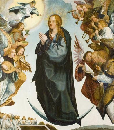Assunção da Virgem ladeada de anjos músicos