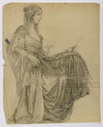 Untitled (Seated Draped Female Figure, Profile)