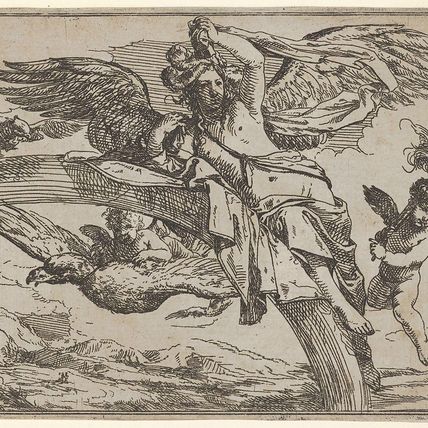 Air, represented by Iris reclining on her rainbow, accompanied by a winged putto bearing a torch and another winged putto riding an eagle, from "The Elements"