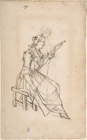 A Woman Spinning (recto); A Woman Holding a Bundle (verso)