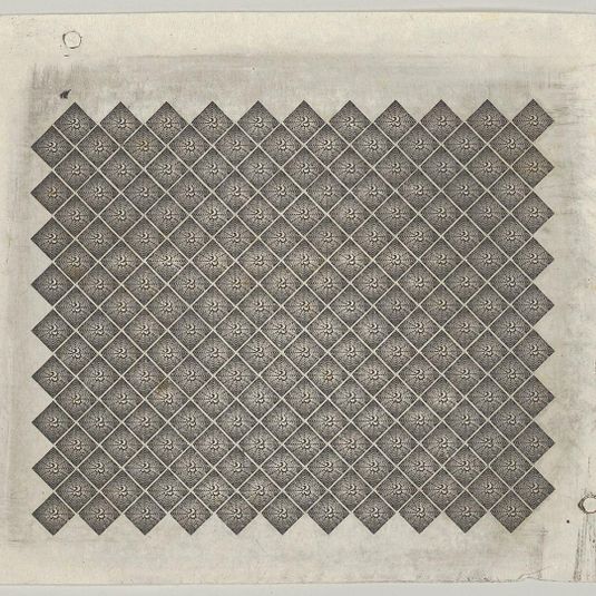 Banknote motif: panel of lathe work ornament composed of tiny 2s each set in a diamond surrounded by a star