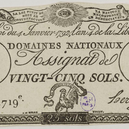 Assignat de 25 sols, série 1719me, 4 janvier 1792