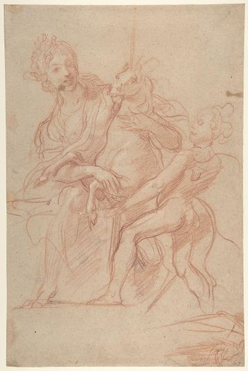 Allegorical Figure of Purity with a Unicorn and Putto (recto); Study of a Nude Boy (verso)