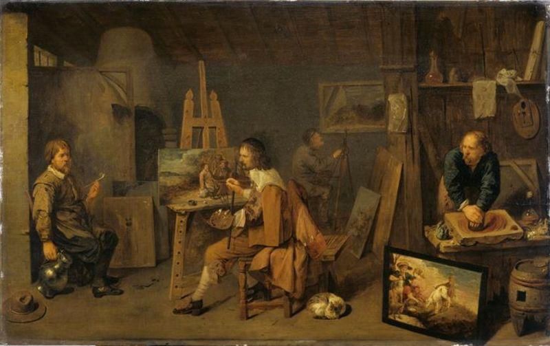Painter's Studio with a Model Posing and a Color Grinder