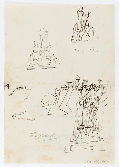 (Untitled--Four sketches of Figures on one page) {rectoA}; (Untitled--One sketch of Figures on one page) {versoB}