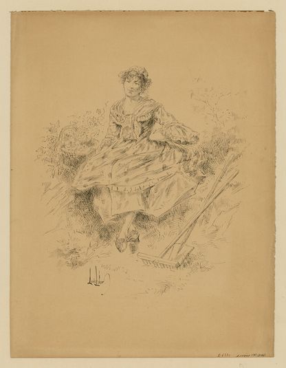 Jeune femme assise dans un jardin.