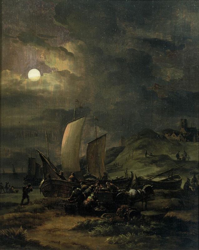 Fishing Boats on the Beach at Night