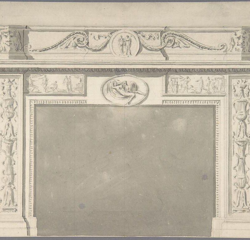 Design for a Classical Chimneypiece with Rams Heads, and Leda and the Swan.