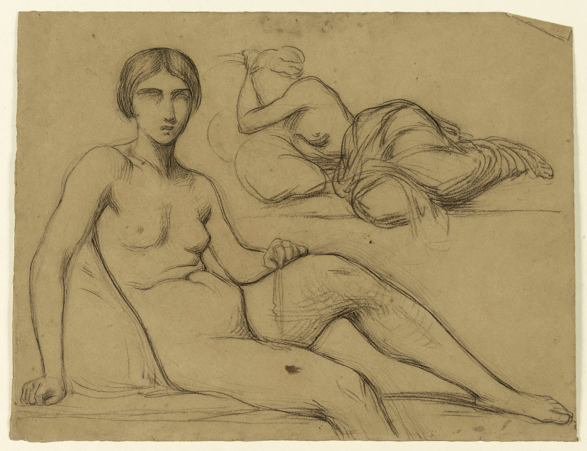 Femme nue assise et femme demie-nue couchée