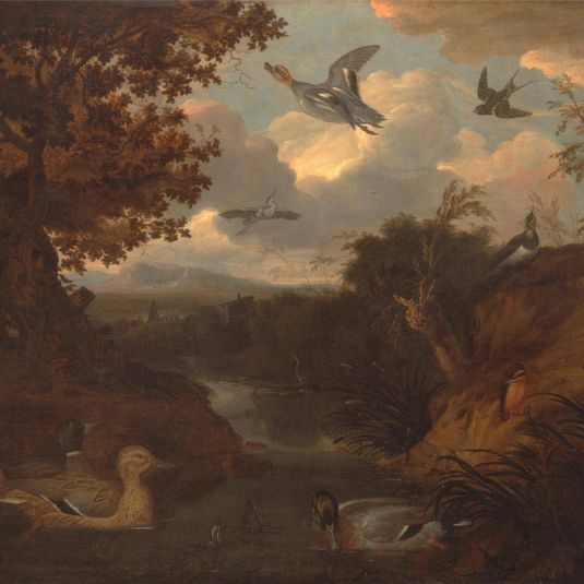 Ducks and Other Birds about a Stream in an Italianate Landscape