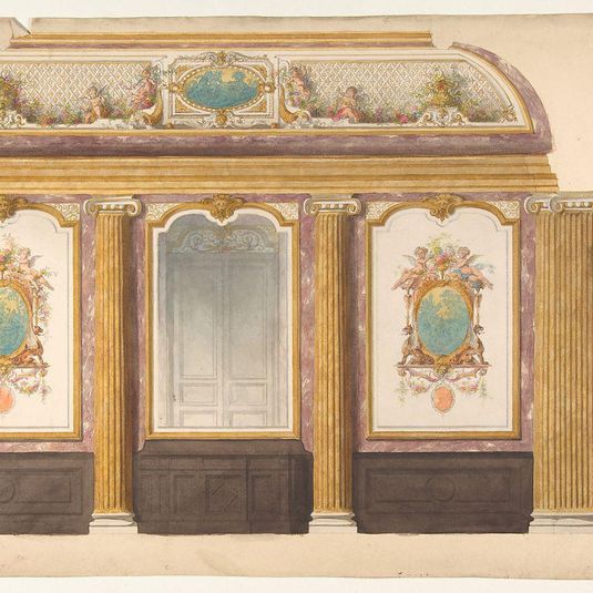 Design for wall panels with putti and flower garlands
