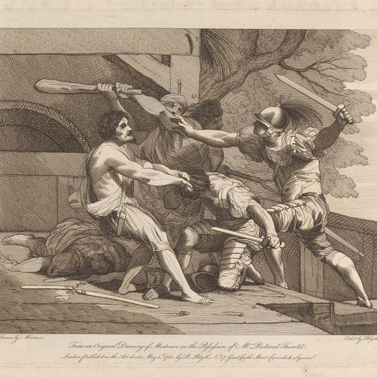 Two untitled etchings laid down on one sheet: Bandits and Soldiers Fighting