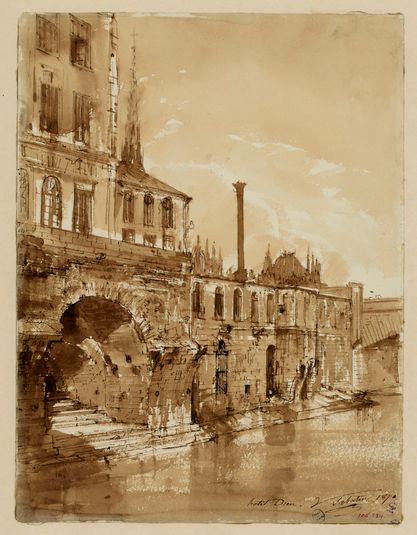 Les cagnards de l'Hôtel Dieu, entre le pont Saint Charles et le pont au Double, 1870