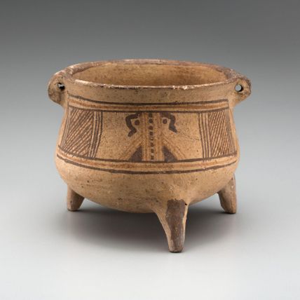 Tripod Vessel with Red and Black Painted Decoration
