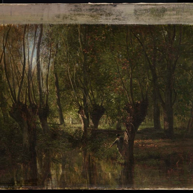 Young Man Fishing beneath Willow Trees