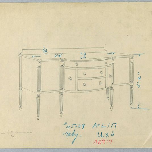Design for Six-legged Sideboard with Five Central Drawers