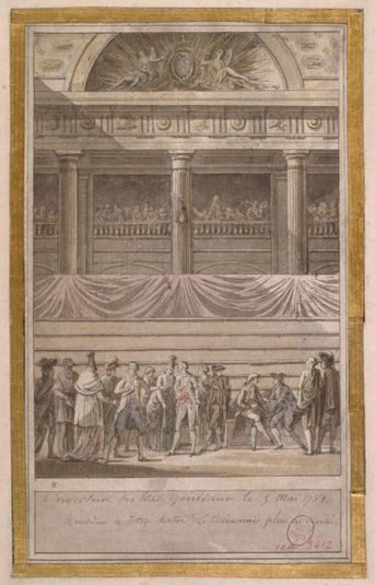 Ouverture des Etats généraux le 3 Mai 1789. Monsieur de Brezé Maitre des Cérémonies place des députés.