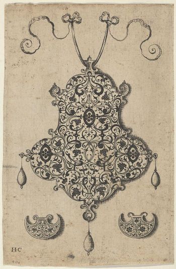 Design for the Verso of a Pendant with Grapevines Above Axe-Shaped Ornaments