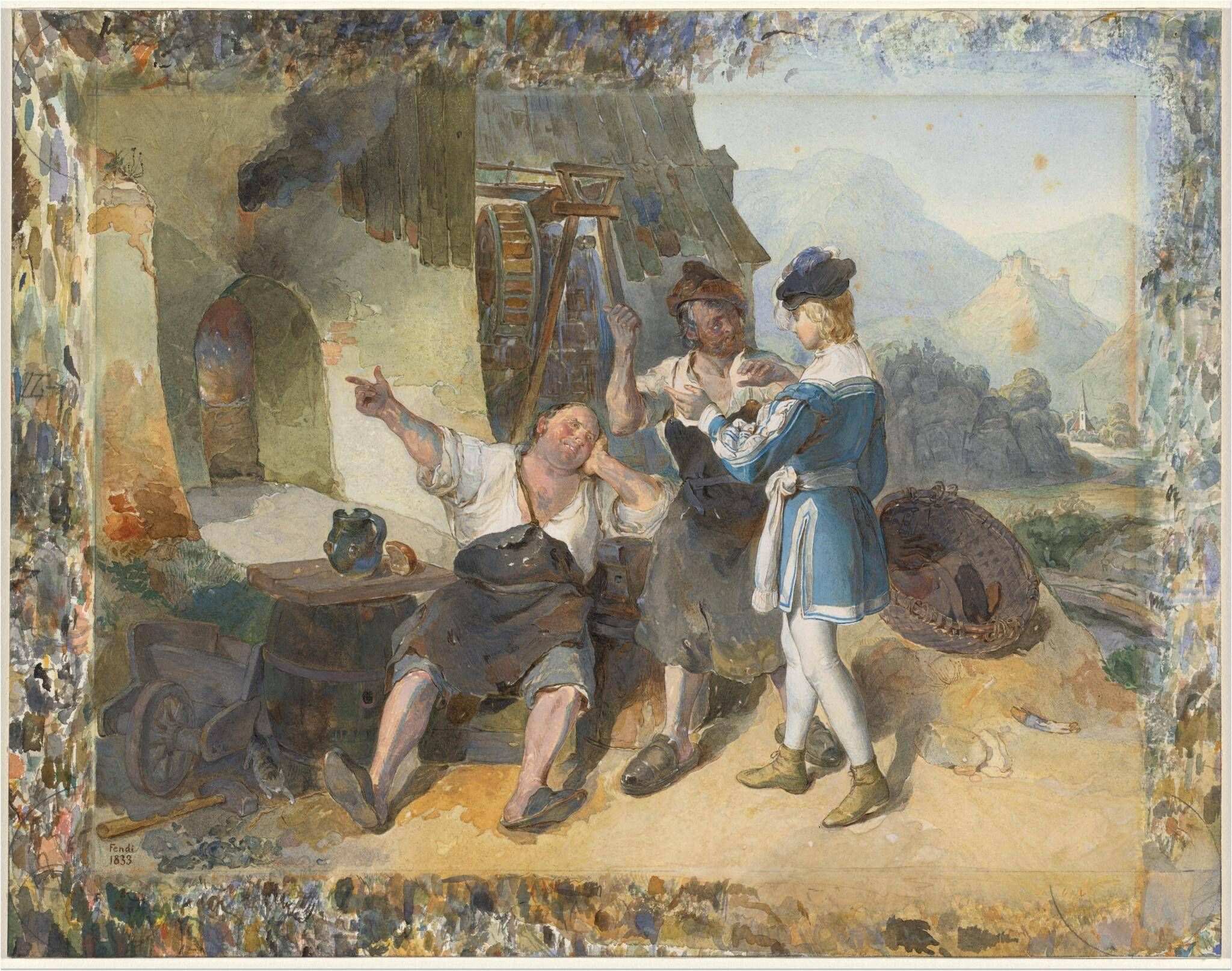 Fridolin and Two Workmen by the Forge