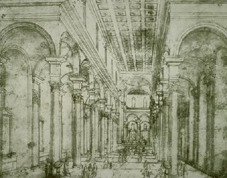Perspective drawing for Church of Santo Spirito in Florence