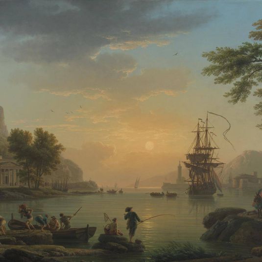 A Landscape at Sunset with Fishermen returning with their Catch ('Calme')