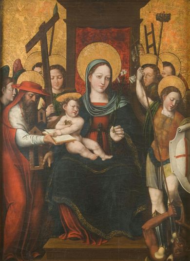 Enthroned Virgin and Child, with Saint Jerome, the Archangel Michael, and Angels Holding Instruments of the Passion