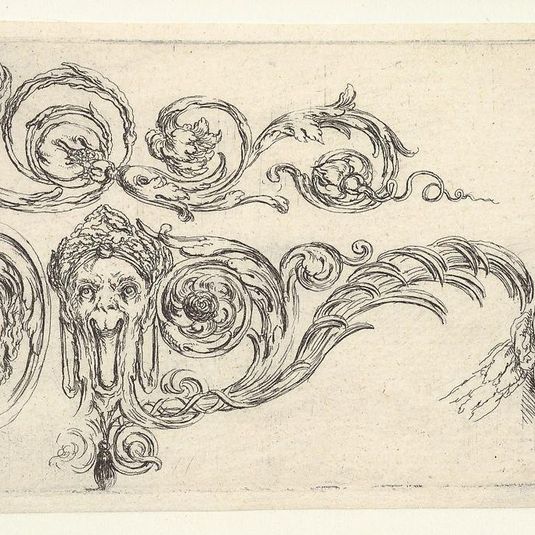 Plate 4: five grotesque heads, from 'Friezes, foliage, and grotesques' (Frises, feuillages et grotesques)