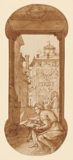Taddeo Drawing after the Antique; In the Background Copying a Facade by Polidoro