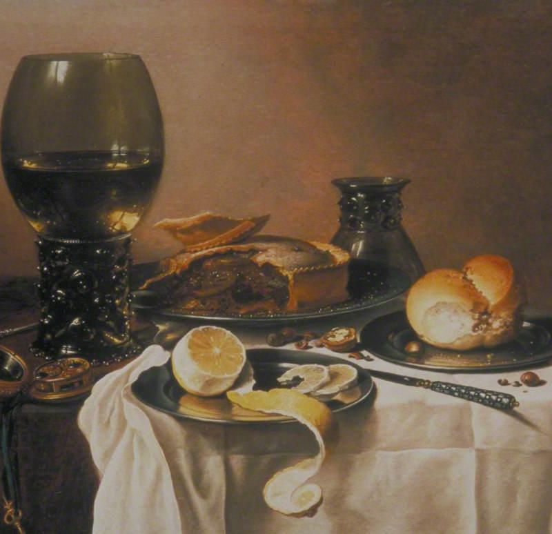 Breakfast Still Life with Roemer, Meat Pie, Lemon and Bread