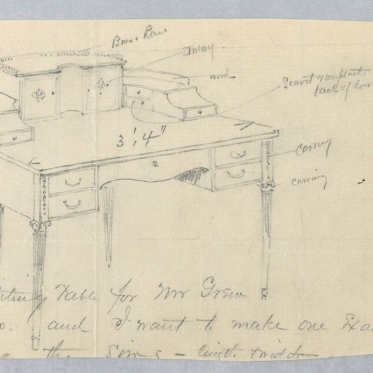 Design for Writing Table with Top Cabinet and Ionic Capitals Atop Legs
