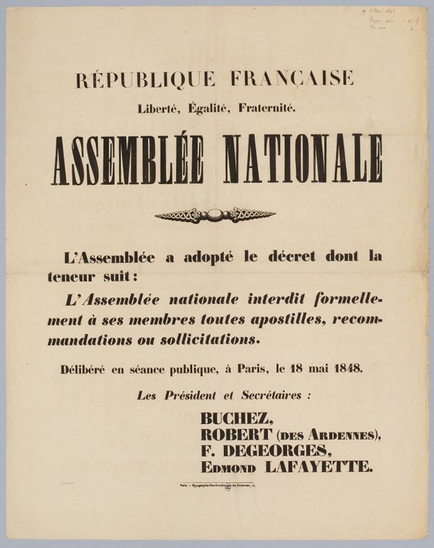 REPUBLIQUE FRANCAISE/ Liberté, Egalité, Fraternité./ ASSEMBLE NATIONALE
