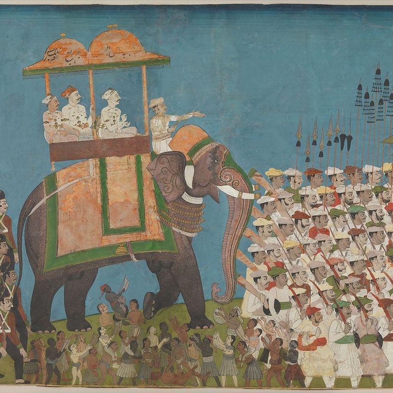 Three Noblemen in Procession on an Elephant