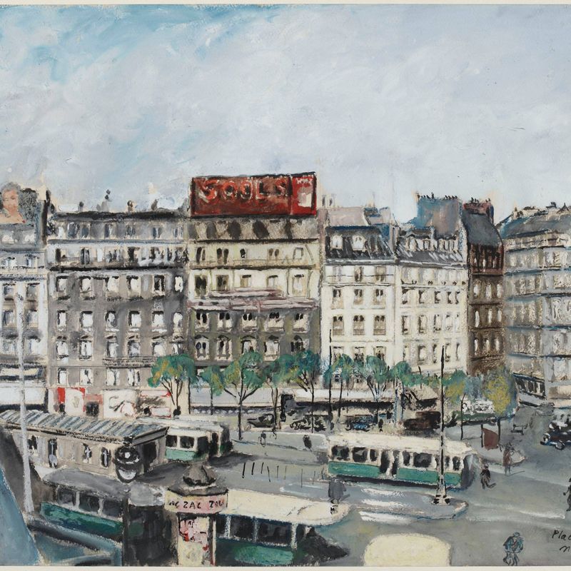 La place de Rennes (actuelle place du 18 Juin 1940), vue de l'ancienne gare Montparnasse, vers 1930, 6ème arrondissement.