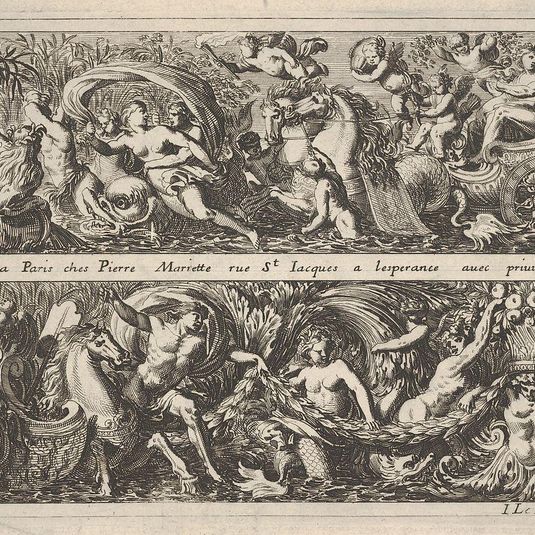 Two Designs for Frieze Decorations with Sea Creatures, of which one with Neptune and Amphitrite, from: Frises, feuillages ou tritons marins antiques et modernes