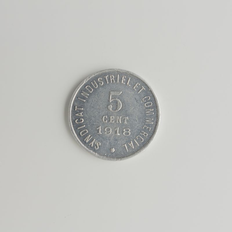 Bon pour 5 centimes de franc du syndicat industriel et commercial de la chambre de commerce de Blois, 1918