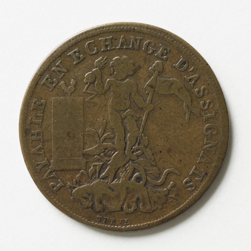 Monnaie particulière de trois sols, émise par la Caisse de Bonne Foi établie à Paris, 1791