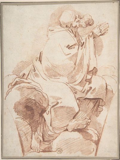 Prophet Seated in Profile on a Cloudbank, Praying: decoration for a spandrel